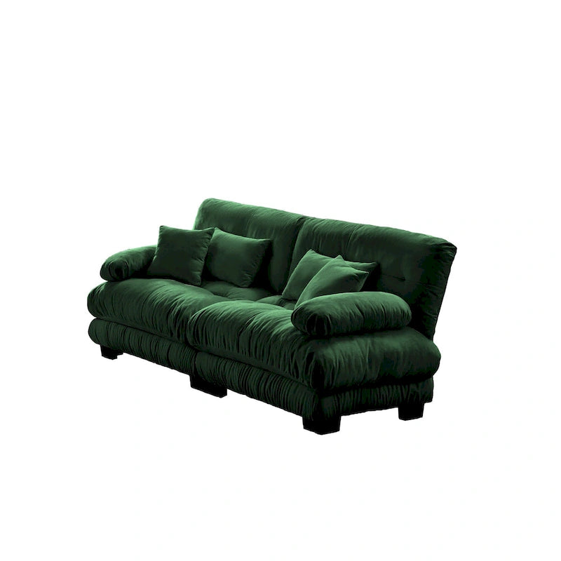 Cloud Couch 2 Seater Sofa for Living Room, Chenille 2 - Seat sofa with 2 Lumbar pillows and 2 throw pillows,Chenille Green