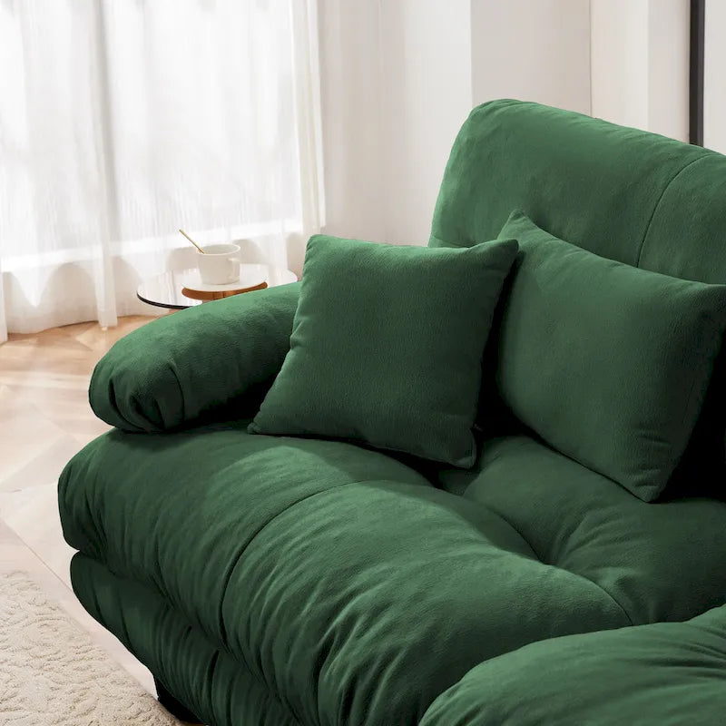 Cloud Couch 2 Seater Sofa for Living Room, Chenille 2 - Seat sofa with 2 Lumbar pillows and 2 throw pillows,Chenille Green