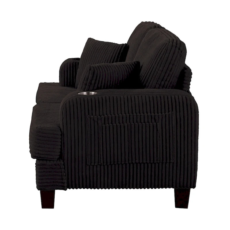 61 Contemporary Corduroy Loveseat Sofa with 2 Pillows and Cup Holder