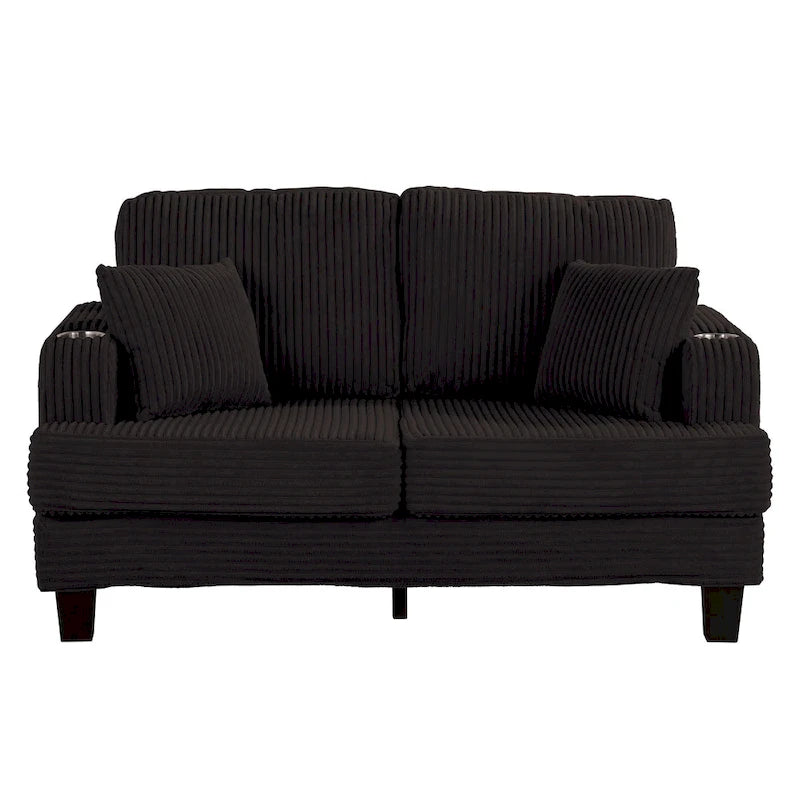 61 Contemporary Corduroy Loveseat Sofa with 2 Pillows and Cup Holder