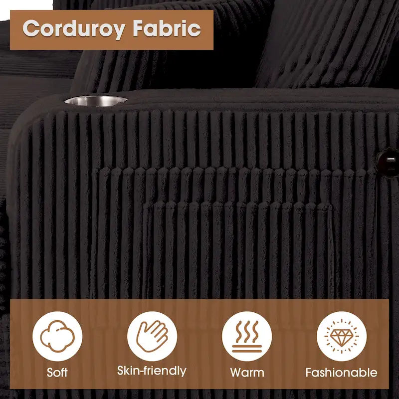 61 Contemporary Corduroy Loveseat Sofa with 2 Pillows and Cup Holder