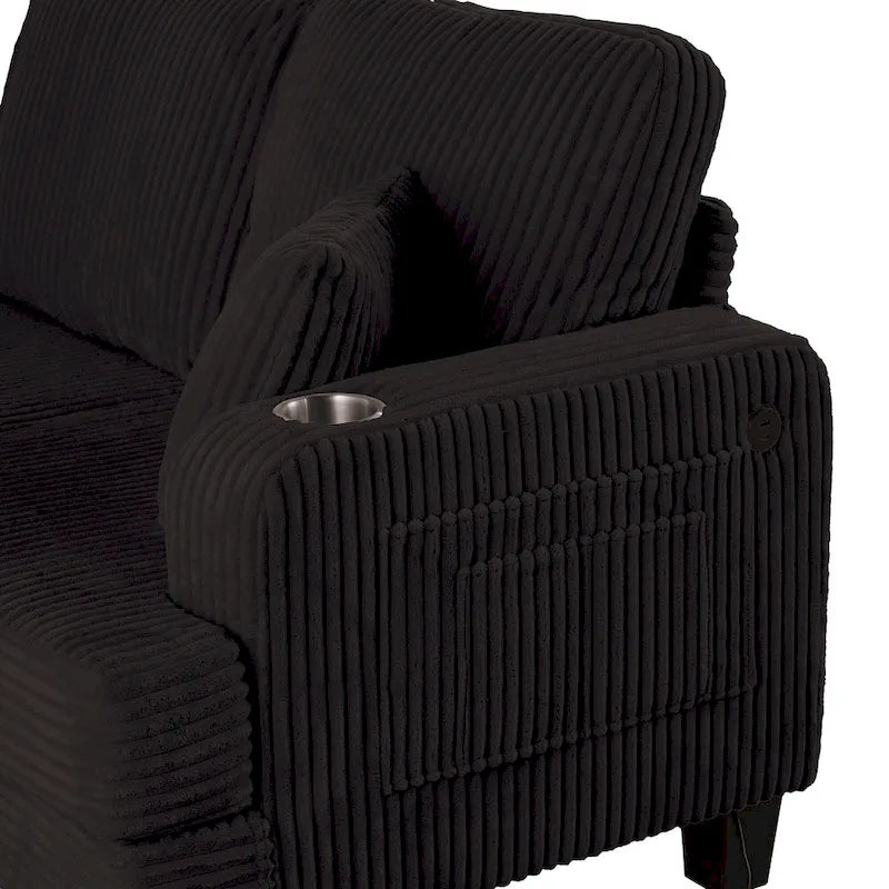 61 Contemporary Corduroy Loveseat Sofa with 2 Pillows and Cup Holder