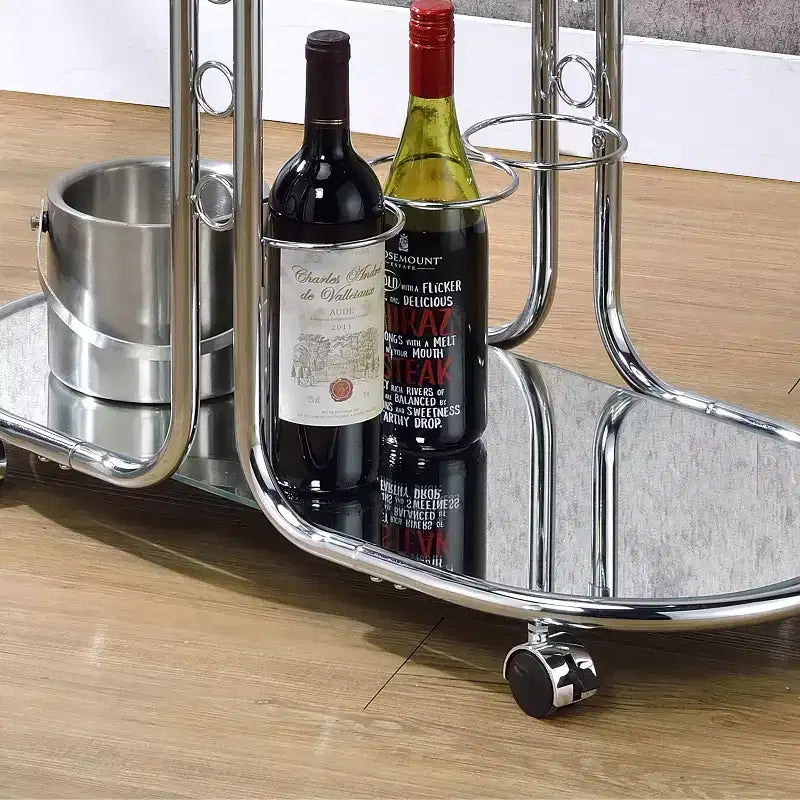 Glass Top Serving Cart with Chrome Frame and Mirrored Shelf, 2 Shelves, 28.63"W x 14.75"D x 30.88"H, Holds up to 50 lbs