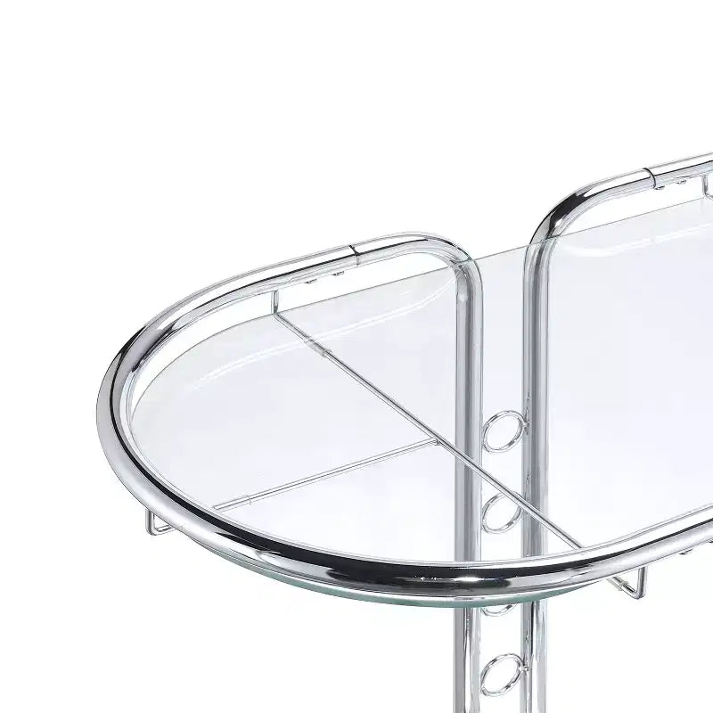 Glass Top Serving Cart with Chrome Frame and Mirrored Shelf, 2 Shelves, 28.63"W x 14.75"D x 30.88"H, Holds up to 50 lbs