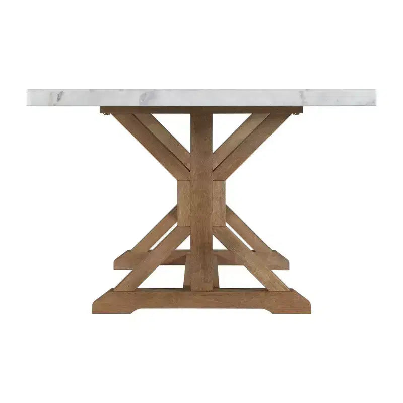 Rectangular Dining Table with Marble Top and Rubberwood Frame, Trestle Base, 84"L x 42"W x 30"H, Seats 4