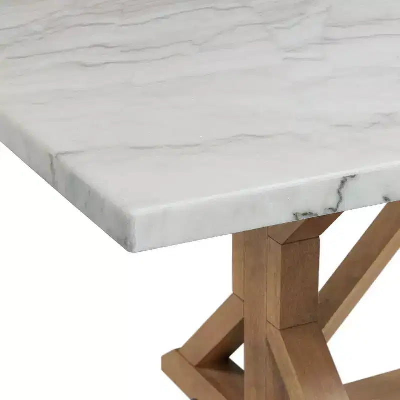 Rectangular Dining Table with Marble Top and Rubberwood Frame, Trestle Base, 84"L x 42"W x 30"H, Seats 4