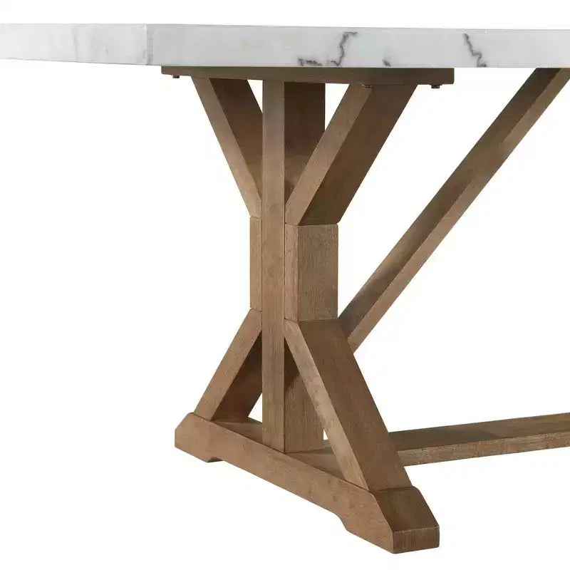 Rectangular Dining Table with Marble Top and Rubberwood Frame, Trestle Base, 84"L x 42"W x 30"H, Seats 4