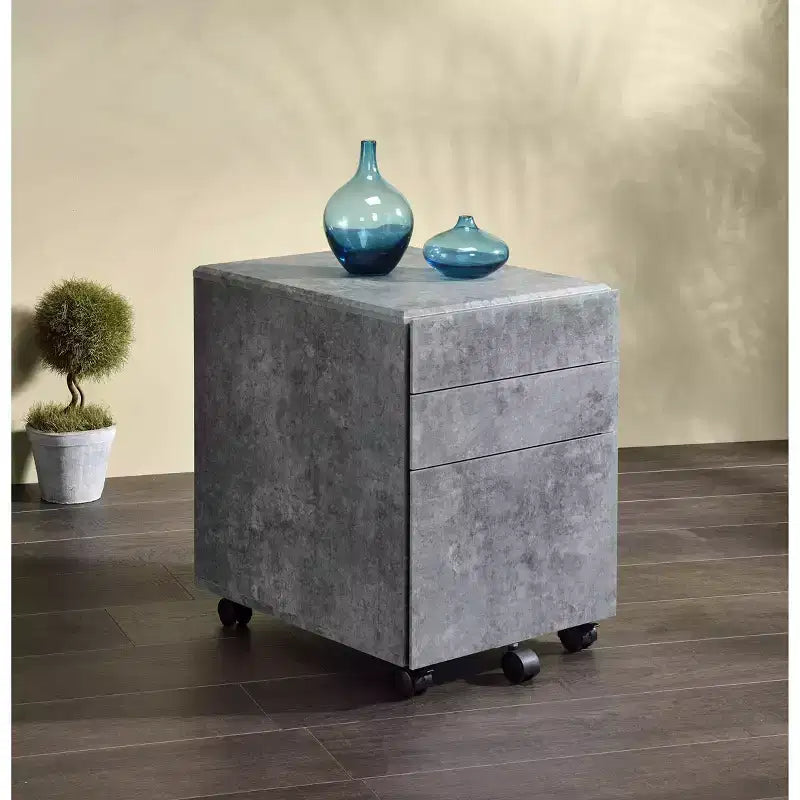 3-Drawer File Cabinet with Caster Wheels, Faux Concrete Finish, 16"W x 19"D x 22"H