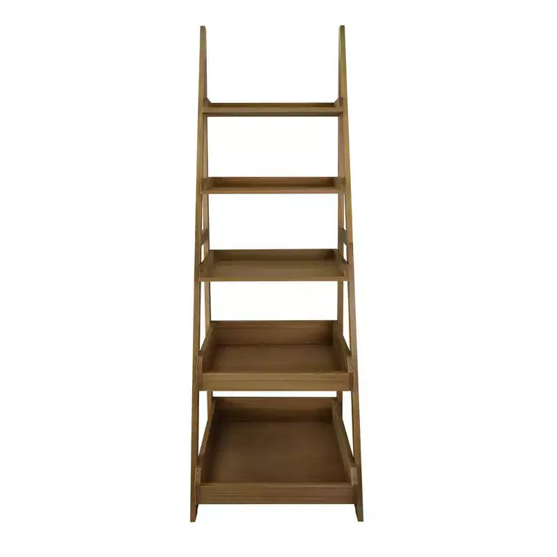Flora Home 74" 5 Shelf Ladder Bookcase Alpine Gray: Solid Wood, Open Back Design, Steel Hardware