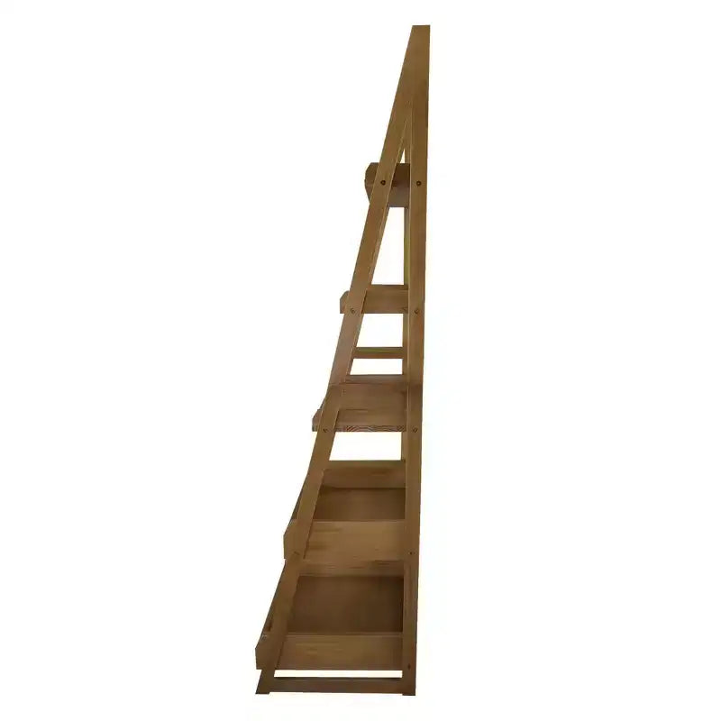 5-Shelf Ladder Bookcase, Solid Pine Wood, Open Back, 22.5"W x 19.5"D x 74"H, Alpine Gray