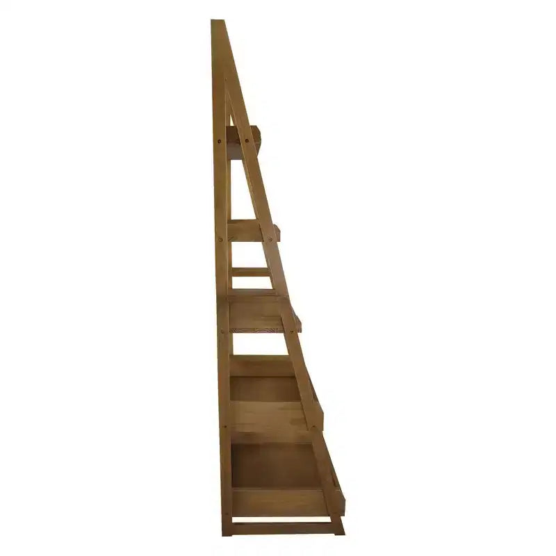 5-Shelf Ladder Bookcase, Solid Pine Wood, Open Back, 22.5"W x 19.5"D x 74"H, Alpine Gray