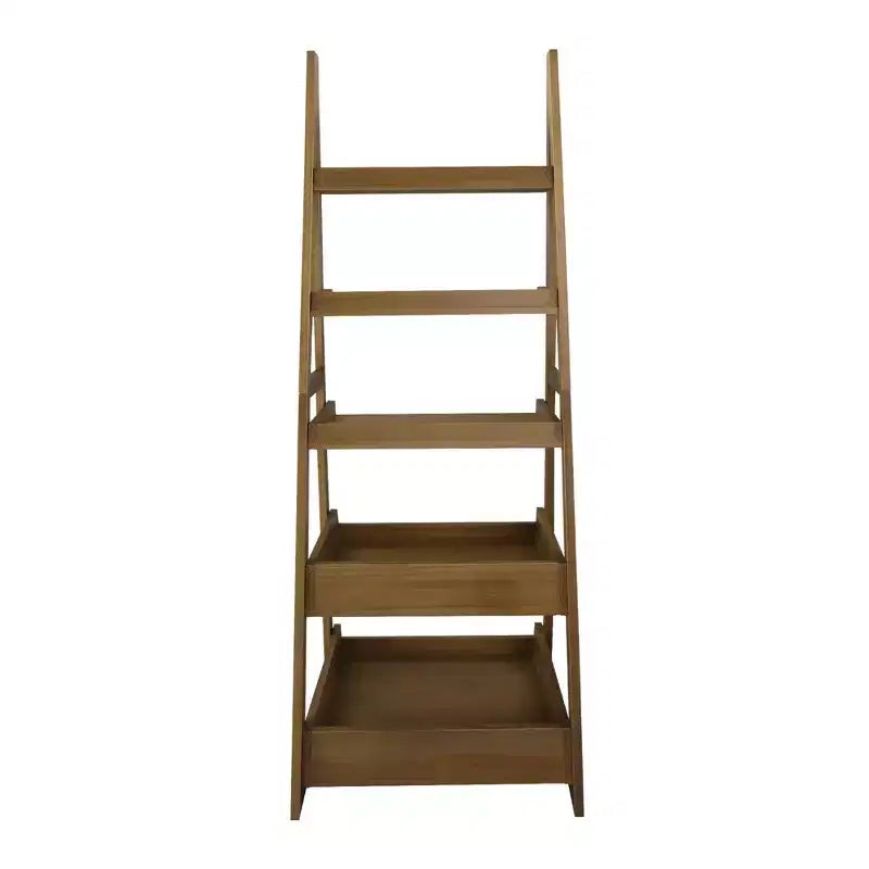 5-Shelf Ladder Bookcase, Solid Pine Wood, Open Back, 22.5"W x 19.5"D x 74"H, Alpine Gray