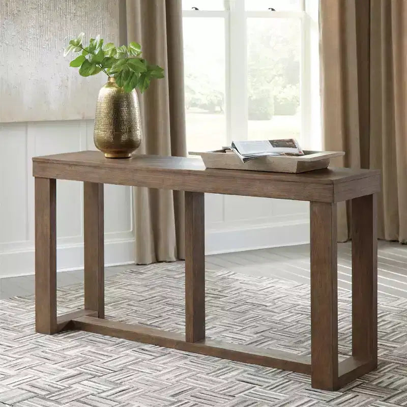 Farmhouse Console Sofa Table, Gray, Plank-Effect Wood Frame, 64.13"W x 16.13"D x 33.25"H