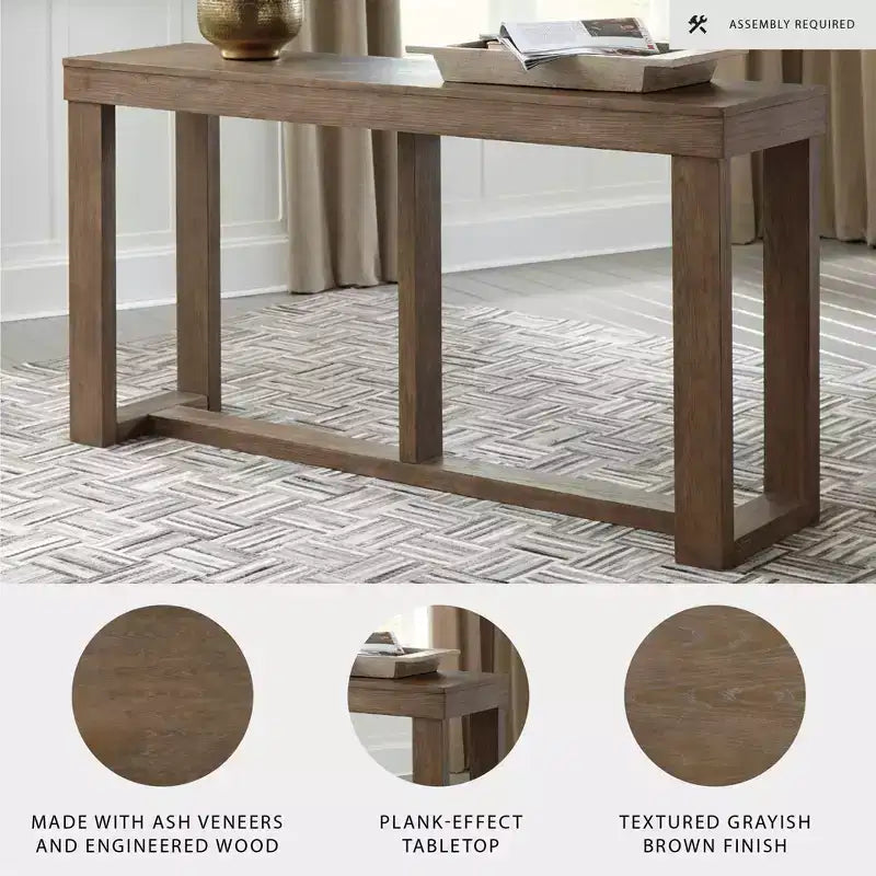 Farmhouse Console Sofa Table, Gray, Plank-Effect Wood Frame, 64.13"W x 16.13"D x 33.25"H
