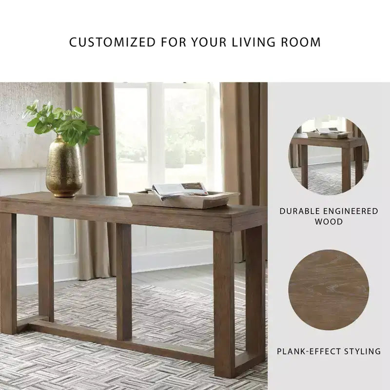 Farmhouse Console Sofa Table, Gray, Plank-Effect Wood Frame, 64.13"W x 16.13"D x 33.25"H