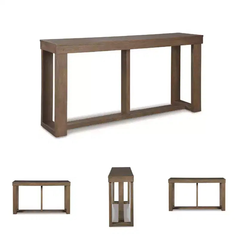 Farmhouse Console Sofa Table, Gray, Plank-Effect Wood Frame, 64.13"W x 16.13"D x 33.25"H