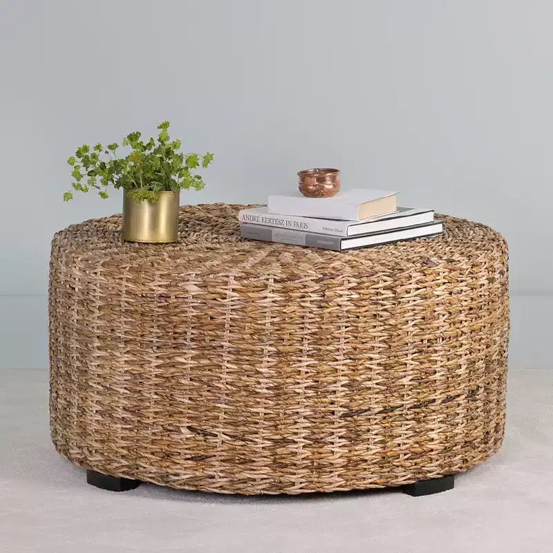 Round Abaca Coffee Table, Brown, 35.5" Diameter x 18.5"H, Natural Material