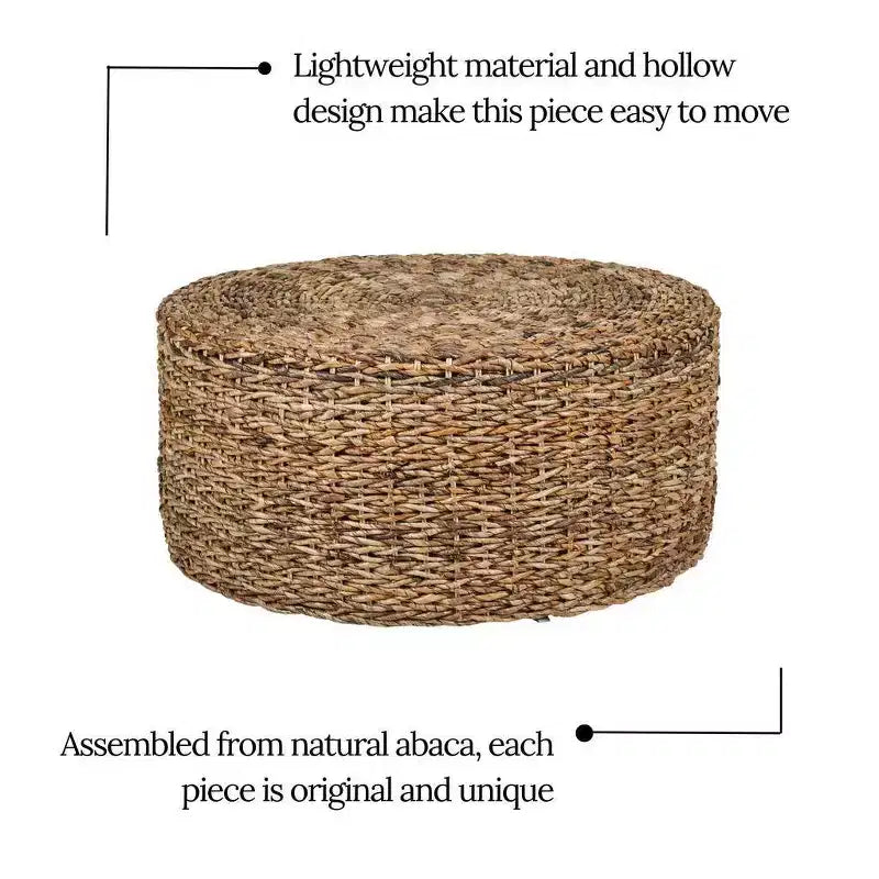 Round Abaca Coffee Table, Brown, 35.5" Diameter x 18.5"H, Natural Material