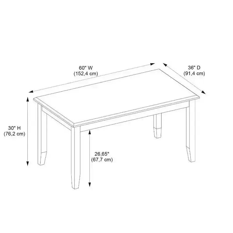 Rectangular Dining Table, Two-Tone, Rubberwood Frame with MDF Veneer Top, 60"L x 36"W x 30"H, Seats 4-6, Holds up to 150 lbs