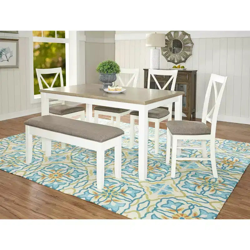 Rectangular Dining Table, Two-Tone, Rubberwood Frame with MDF Veneer Top, 60"L x 36"W x 30"H, Seats 4-6, Holds up to 150 lbs