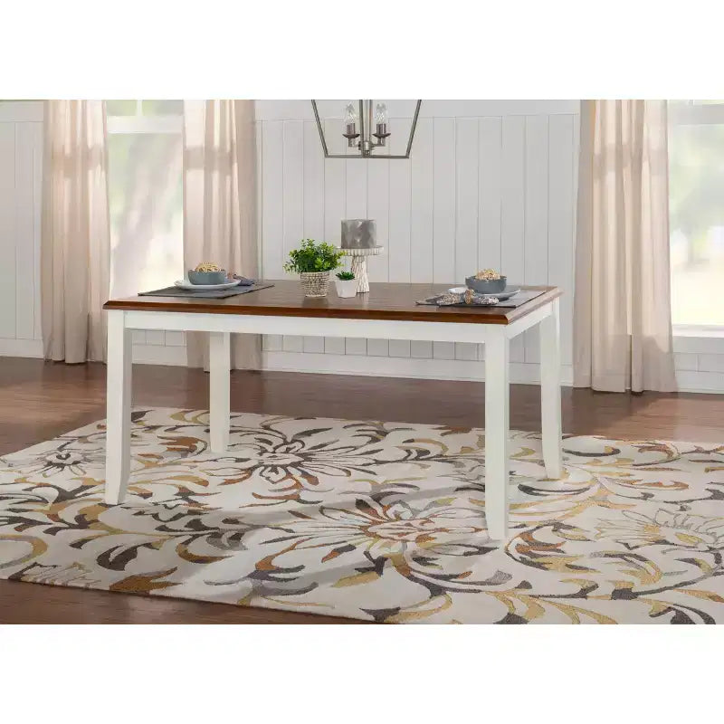 Rectangular Dining Table, Two-Tone, Rubberwood Frame with MDF Veneer Top, 60"L x 36"W x 30"H, Seats 4-6, Holds up to 150 lbs