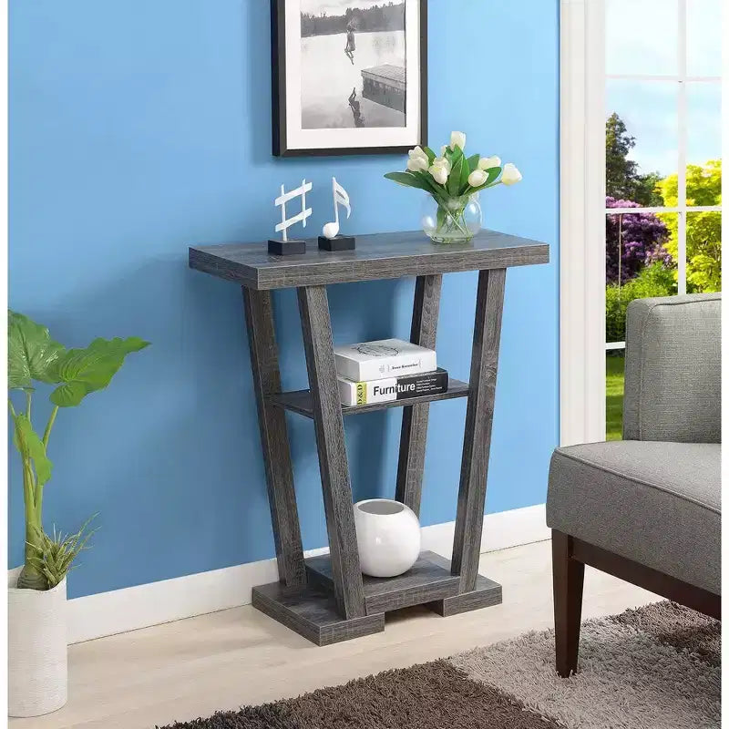 Narrow Console Table with 2 Shelves, Black MDF, 31.5"W x 11.5"D x 34"H