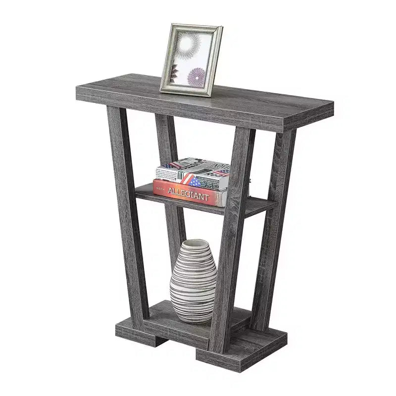 Narrow Console Table with 2 Shelves, Black MDF, 31.5"W x 11.5"D x 34"H