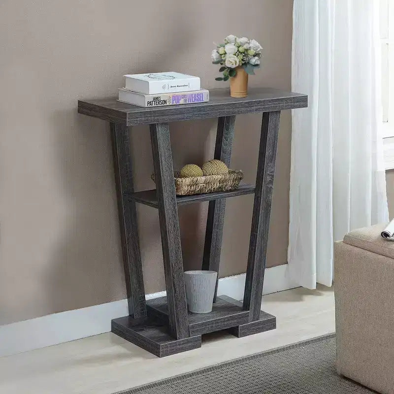 Narrow Console Table with 2 Shelves, Black MDF, 31.5"W x 11.5"D x 34"H