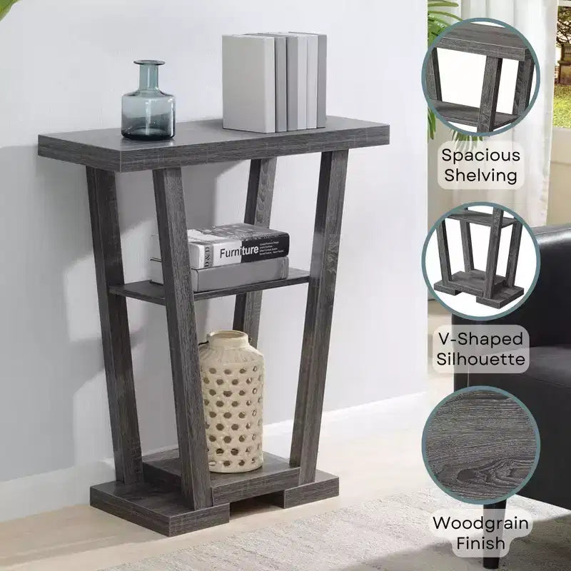 Narrow Console Table with 2 Shelves, Black MDF, 31.5"W x 11.5"D x 34"H