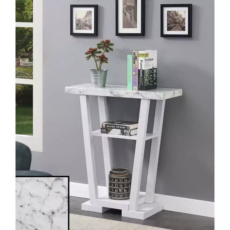 Narrow Console Table with 2 Shelves, Black MDF, 31.5"W x 11.5"D x 34"H