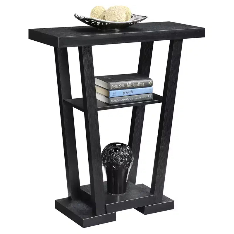 Narrow Console Table with 2 Shelves, Black MDF, 31.5"W x 11.5"D x 34"H