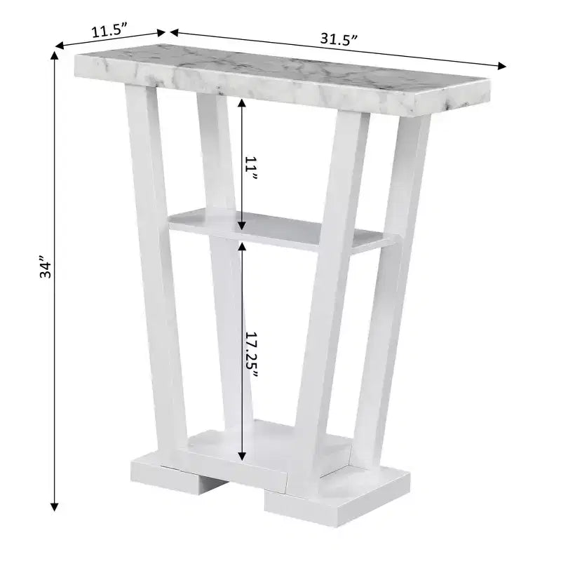 Narrow Console Table with 2 Shelves, Black MDF, 31.5"W x 11.5"D x 34"H