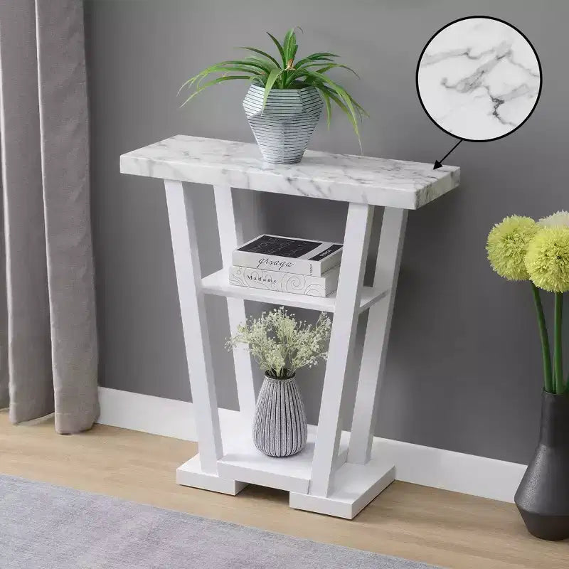 Narrow Console Table with 2 Shelves, Black MDF, 31.5"W x 11.5"D x 34"H