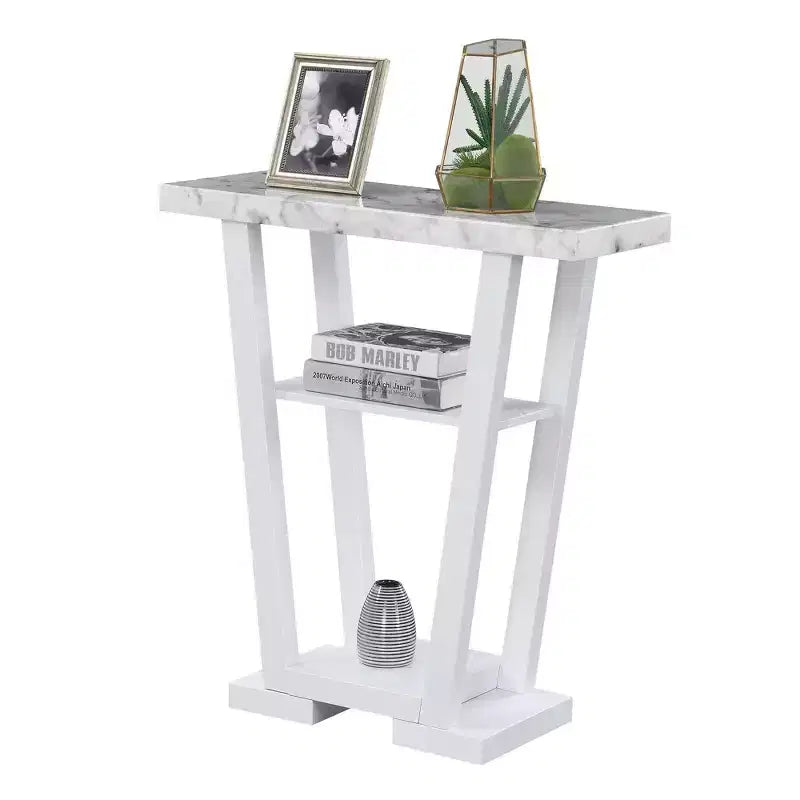 Narrow Console Table with 2 Shelves, Black MDF, 31.5"W x 11.5"D x 34"H