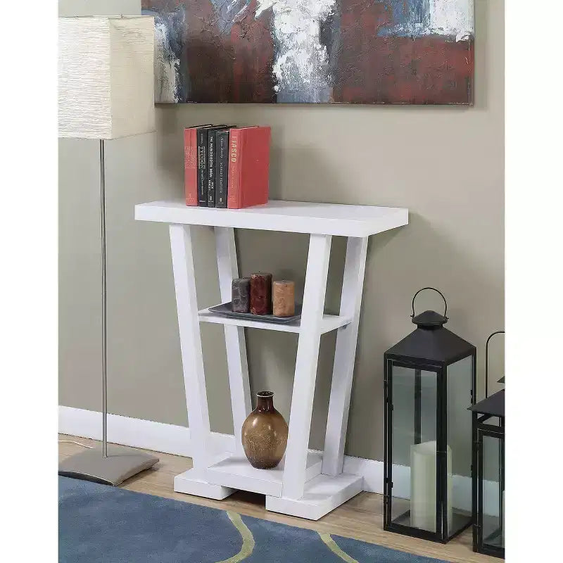Narrow Console Table with 2 Shelves, Black MDF, 31.5"W x 11.5"D x 34"H