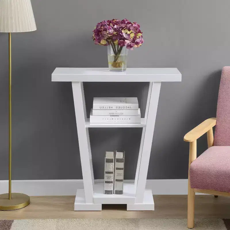 Narrow Console Table with 2 Shelves, Black MDF, 31.5"W x 11.5"D x 34"H