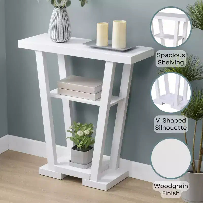 Narrow Console Table with 2 Shelves, Black MDF, 31.5"W x 11.5"D x 34"H