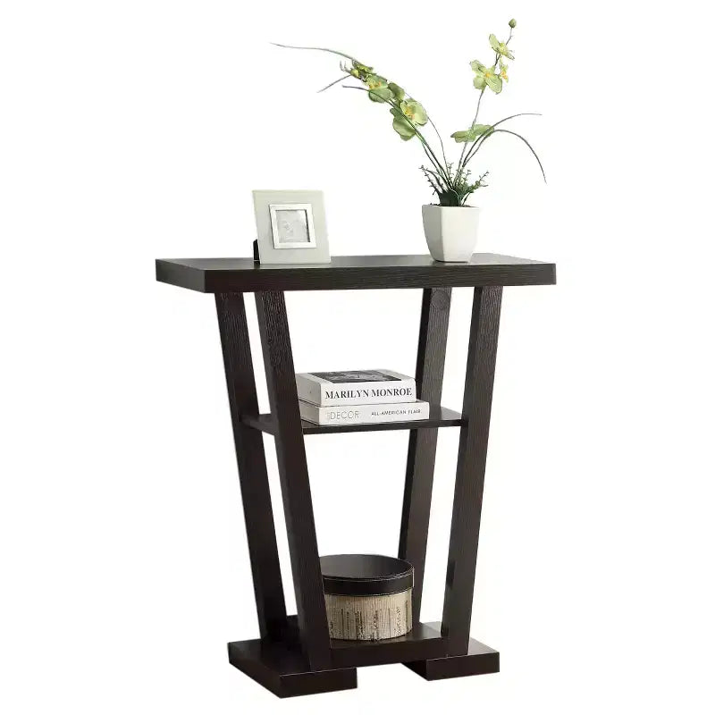 Narrow Console Table with 2 Shelves, Black MDF, 31.5"W x 11.5"D x 34"H