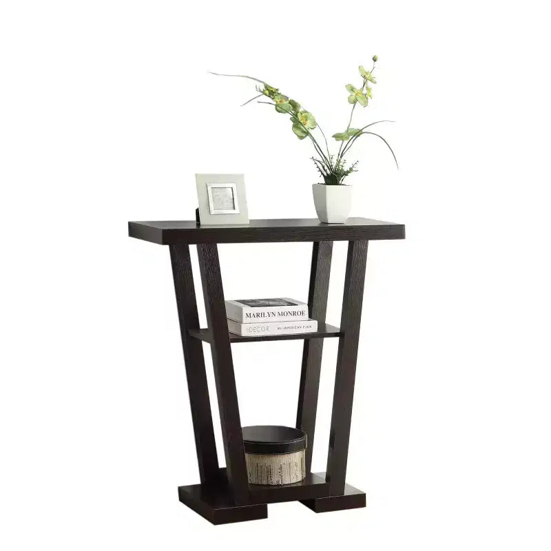 Narrow Console Table with 2 Shelves, Black MDF, 31.5"W x 11.5"D x 34"H