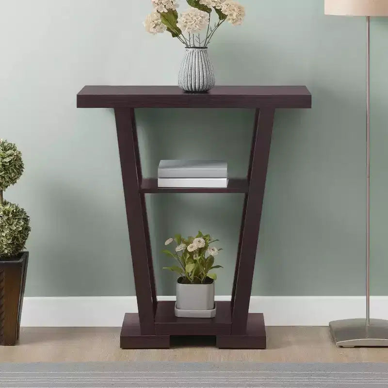 Narrow Console Table with 2 Shelves, Black MDF, 31.5"W x 11.5"D x 34"H
