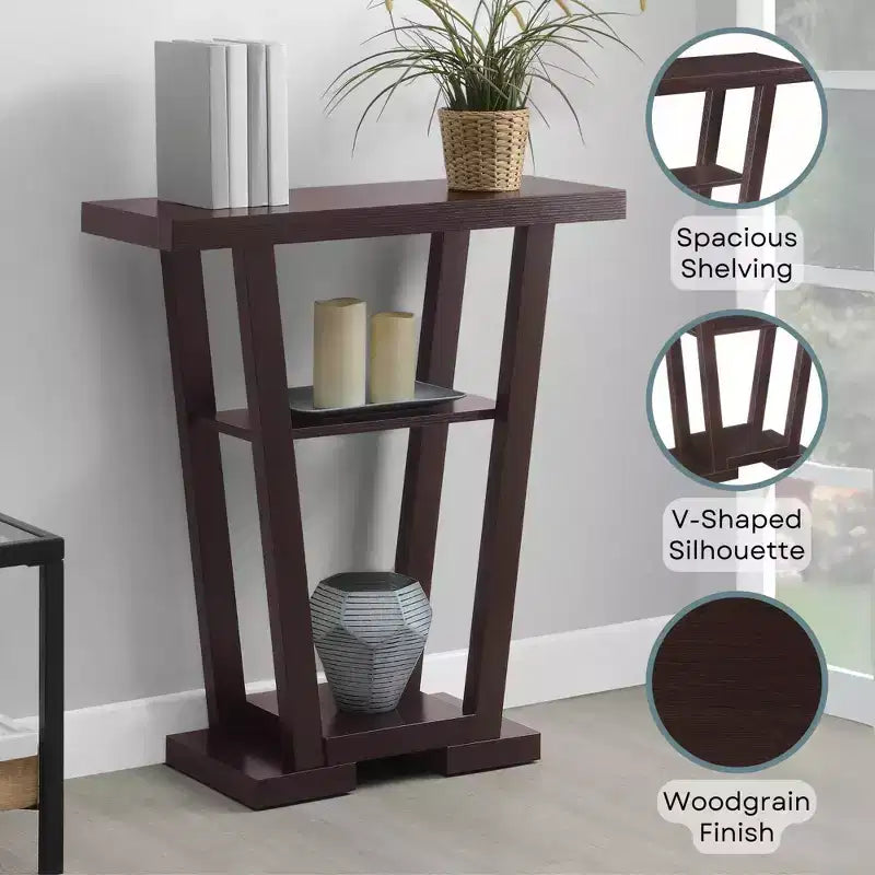 Narrow Console Table with 2 Shelves, Black MDF, 31.5"W x 11.5"D x 34"H