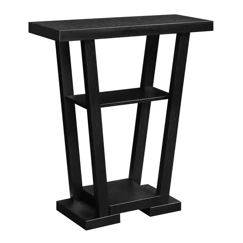 Narrow Console Table with 2 Shelves, Black MDF, 31.5"W x 11.5"D x 34"H