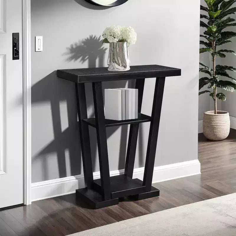 Narrow Console Table with 2 Shelves, Black MDF, 31.5"W x 11.5"D x 34"H