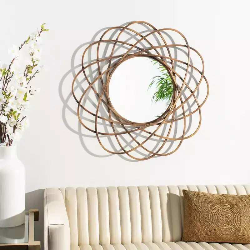 Round Orbit Wall Mirror, Gold Iron Frame, 32.25" Overall Diameter, Mirror 15.94"