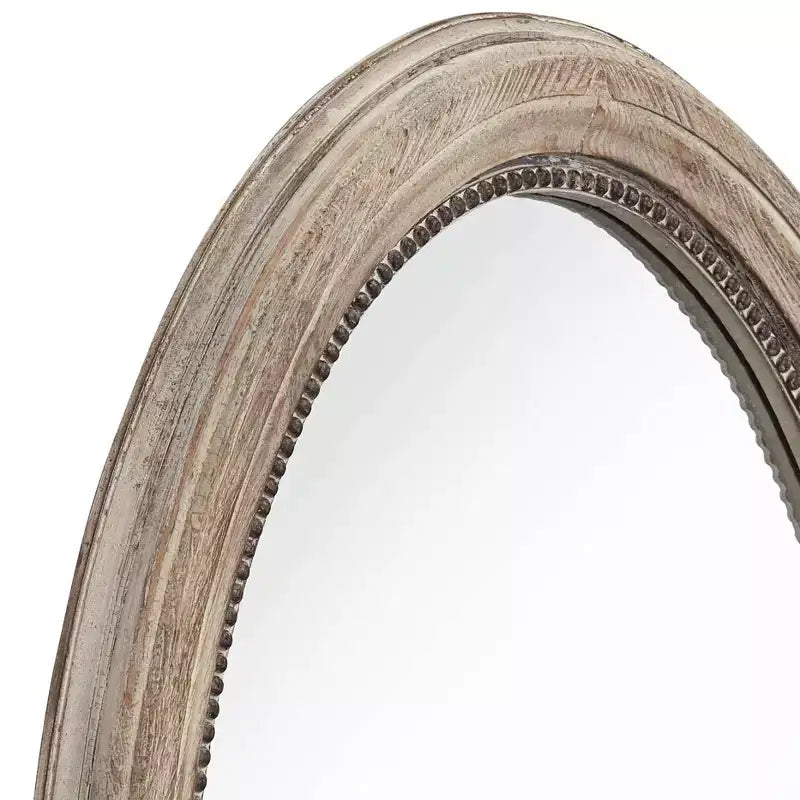 Oval Wall Mirror with Beaded Wood Frame, Natural, 23.5"W x 34"H, Ready to Hang