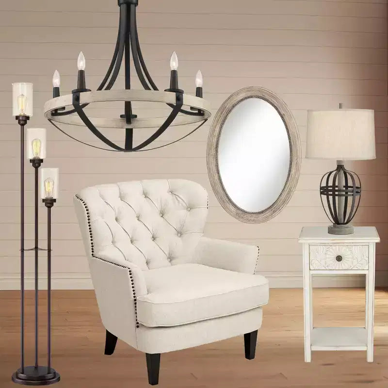 Oval Wall Mirror with Beaded Wood Frame, Natural, 23.5"W x 34"H, Ready to Hang