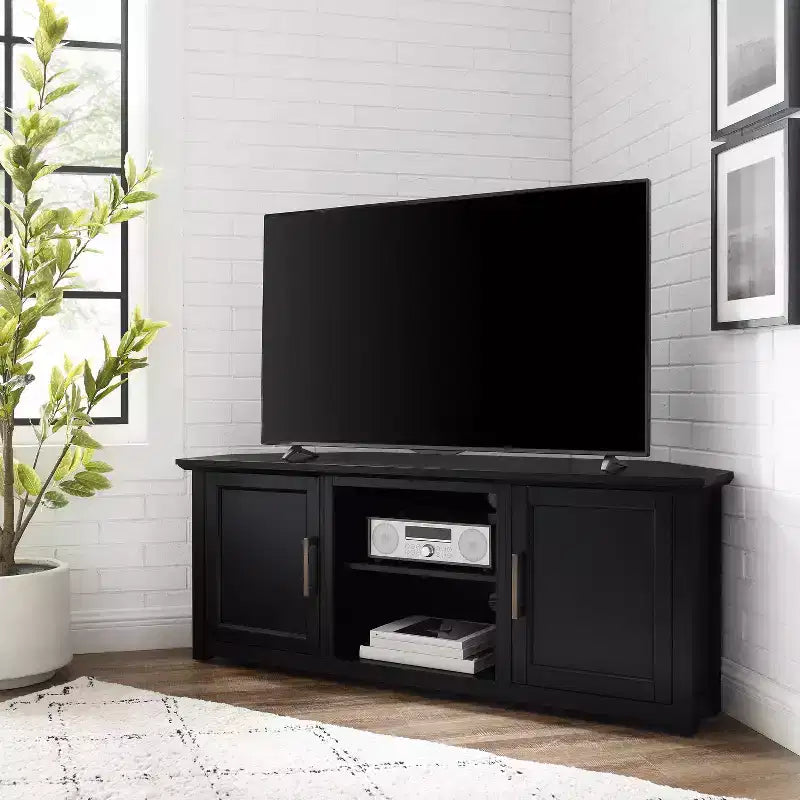 Corner TV Stand for TVs up to 60", Rustic Style, Pine and MDF, 58"W x 20"D x 22"H, Holds up to 100 lbs