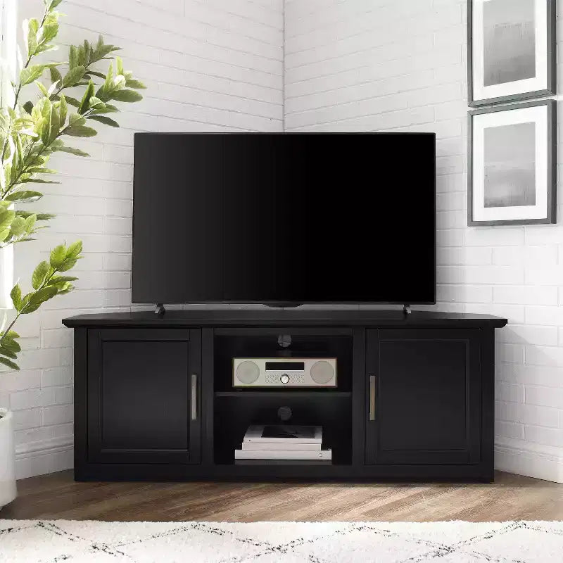 Corner TV Stand for TVs up to 60", Rustic Style, Pine and MDF, 58"W x 20"D x 22"H, Holds up to 100 lbs