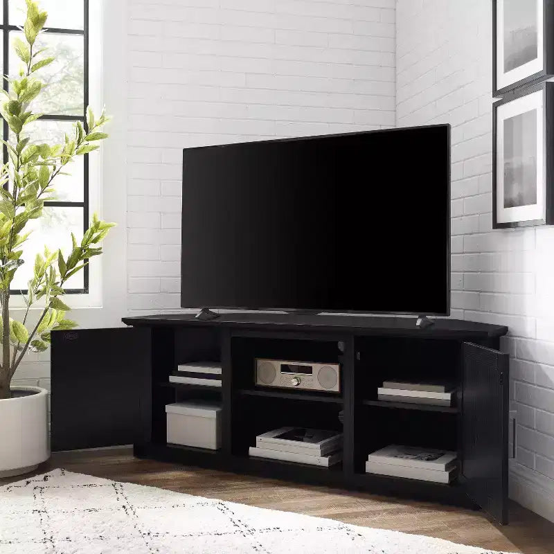 Corner TV Stand for TVs up to 60", Rustic Style, Pine and MDF, 58"W x 20"D x 22"H, Holds up to 100 lbs