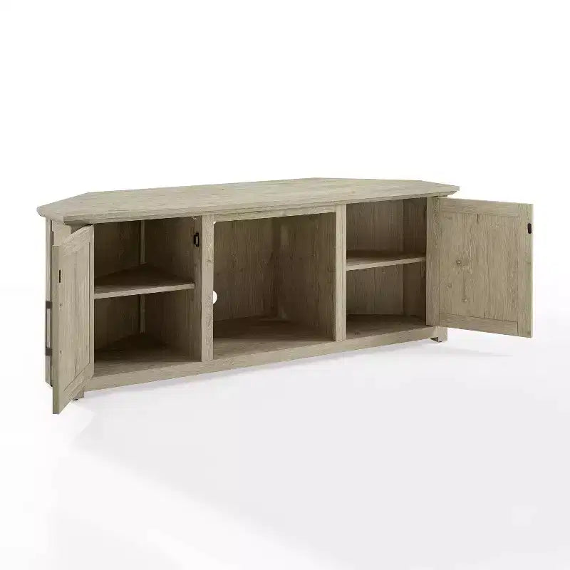 Corner TV Stand for TVs up to 60", Rustic Style, Pine and MDF, 58"W x 20"D x 22"H, Holds up to 100 lbs